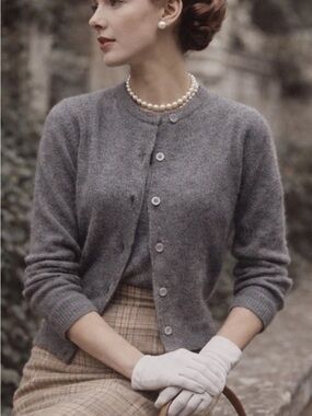 Vintage‎ 50s 60s Talbott Cardigan Sweater Orlon Acrylic Soft Gray Button Front M
